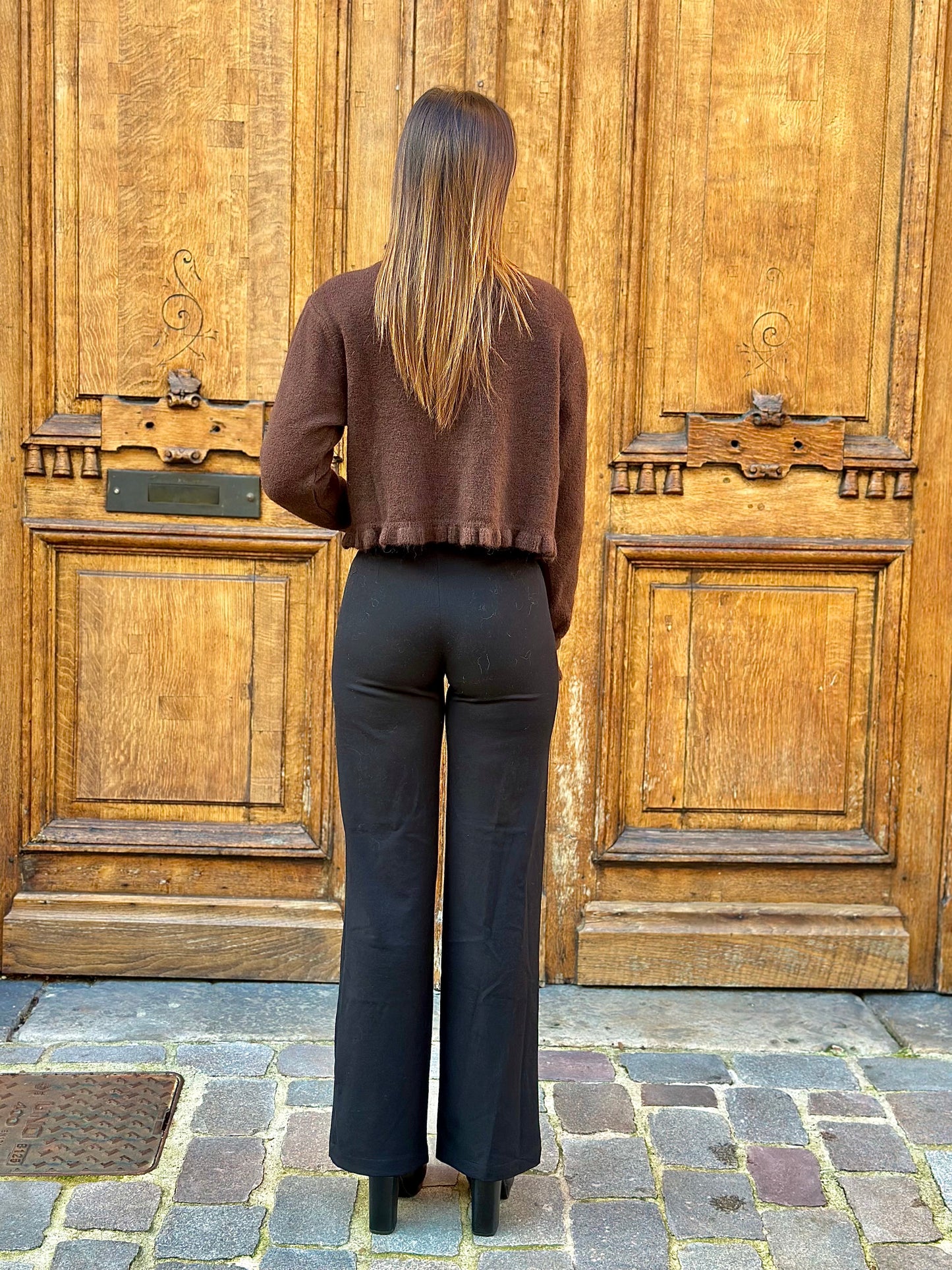 Cardigan col volanté marron