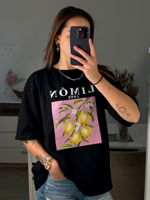 T-shirt noir citron