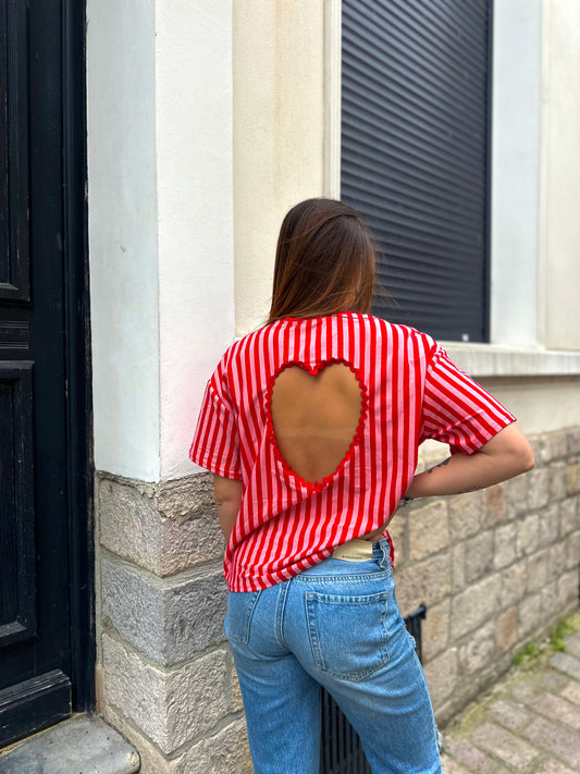 T-shirt rayé dos nu en forme de cœur