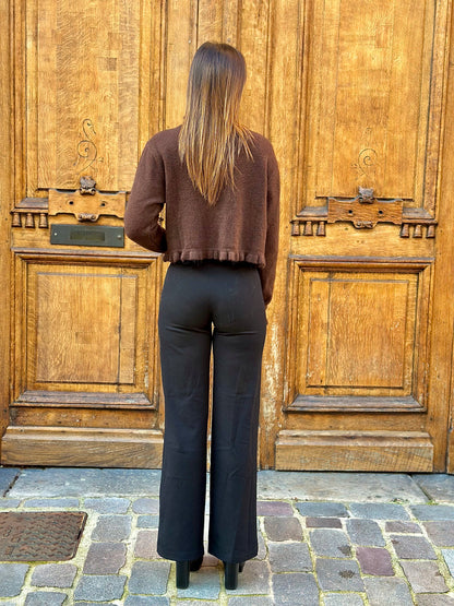 Cardigan col volanté marron