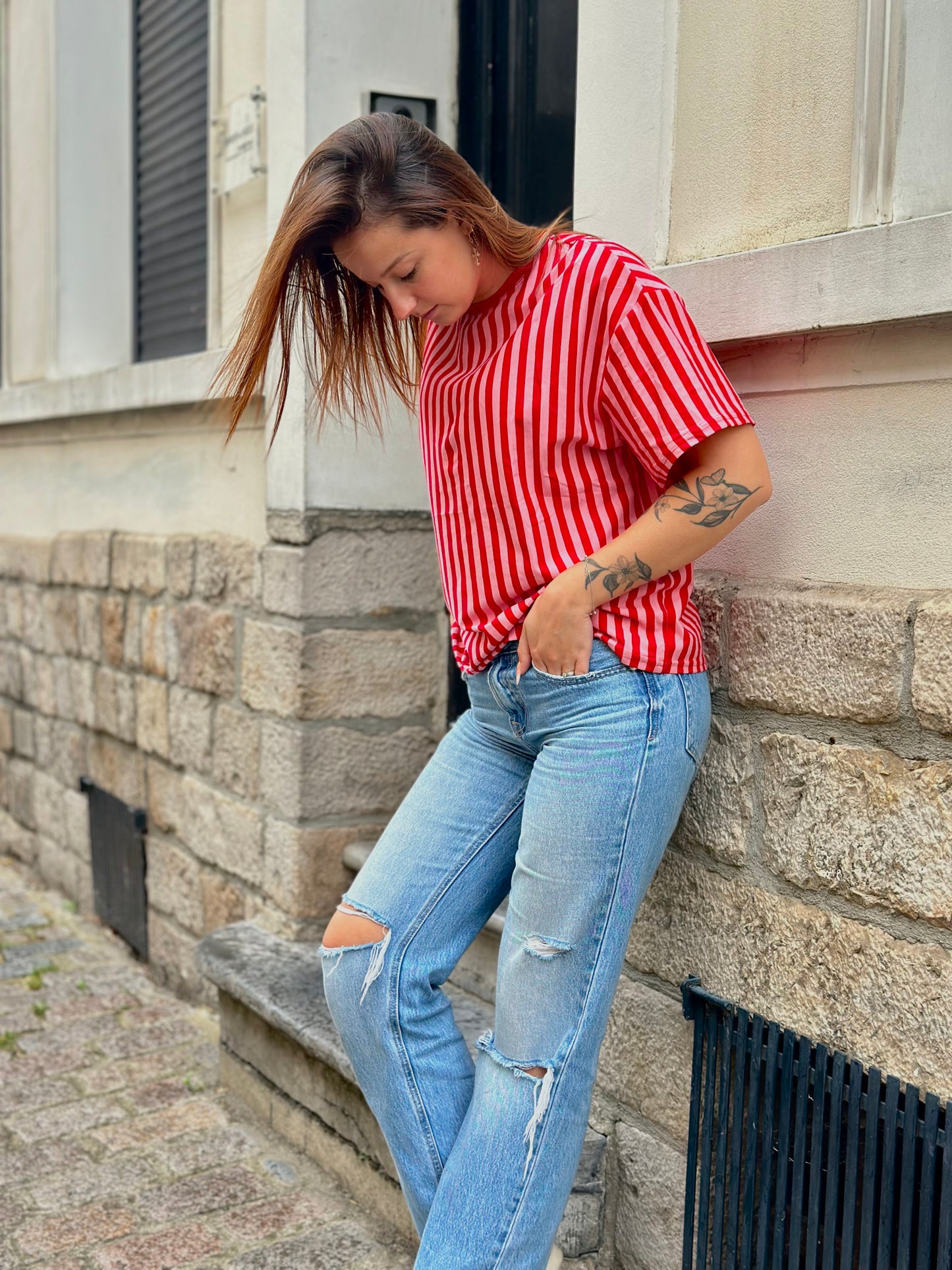 T-shirt rayé dos nu en forme de cœur