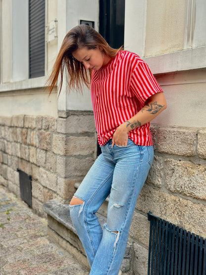 T-shirt rayé dos nu en forme de cœur