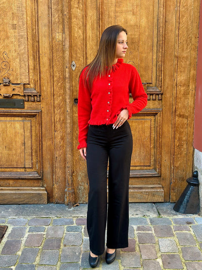 Cardigan col volanté rouge