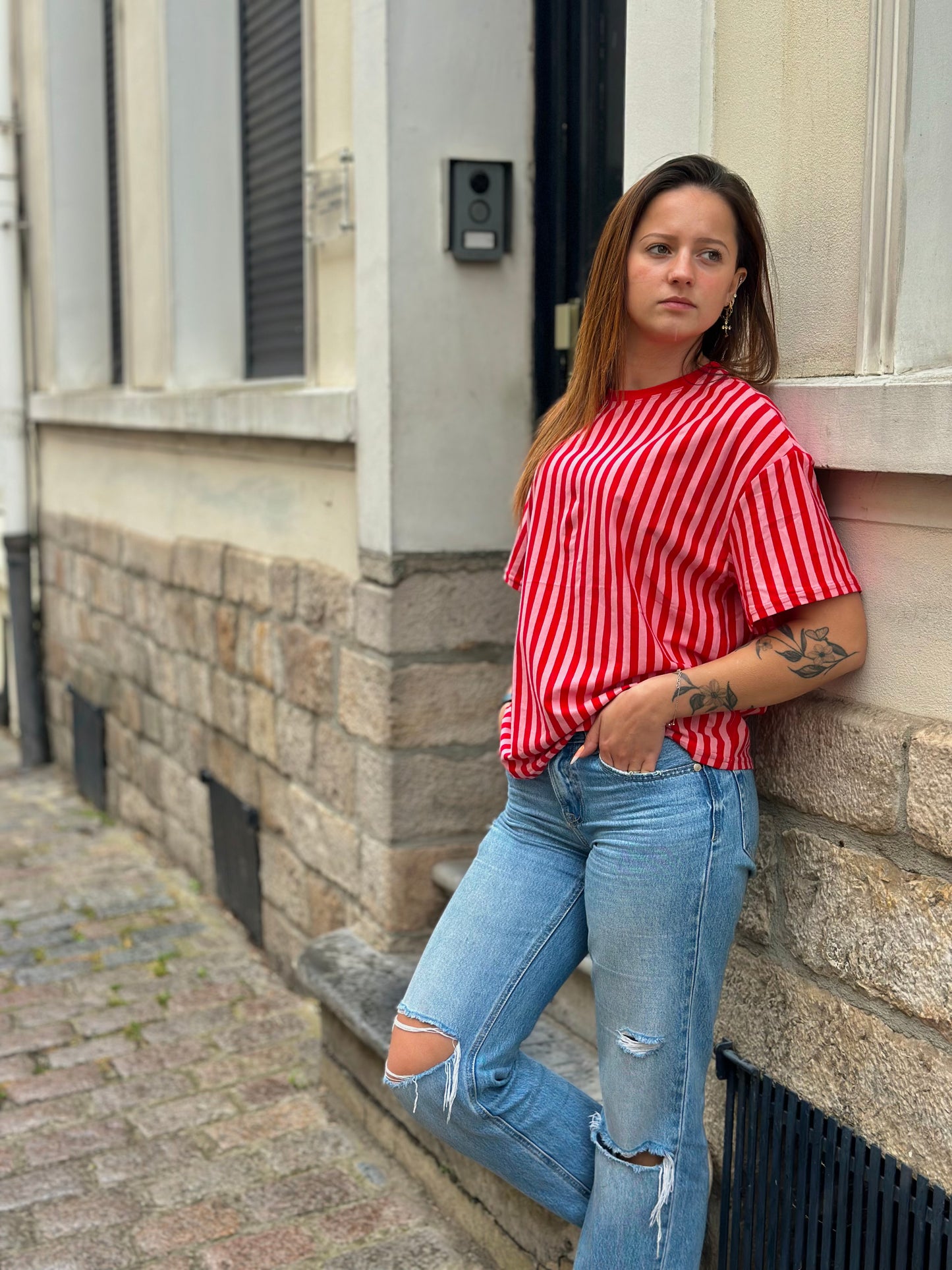 T-shirt rayé dos nu en forme de cœur