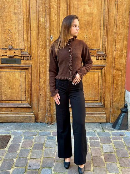 Cardigan col volanté marron