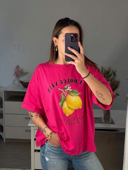 T-shirt rose fuchsia citron