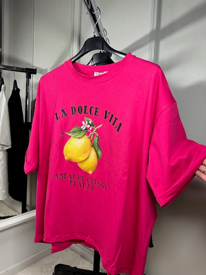 T-shirt rose fuchsia citron